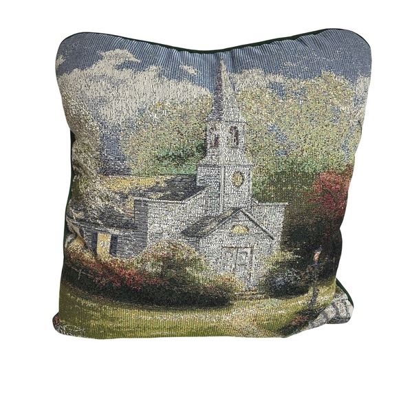Thomas Kinkade Other - Vintage Thomas Kinkade‎ Hometown Chapel 18" Tapestry Throw Pillow Home Decor